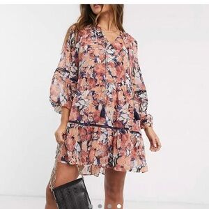River Island Floral Mini Multicolor Long Sleeve Dress - Women’s Size US 8/UK 12